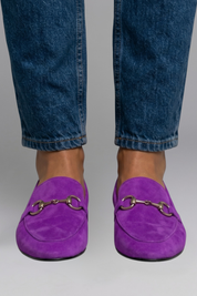 Amelia Taylor | Purple Suede Loafers with Gold Horsebit Detail