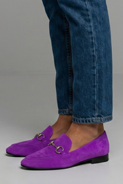 Amelia Taylor | Purple Suede Loafers with Gold Horsebit Detail