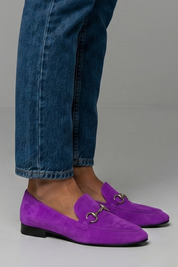 Amelia Taylor | Purple Suede Loafers with Gold Horsebit Detail