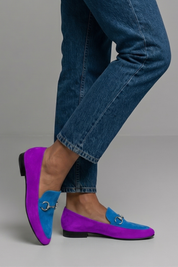 Amelia Taylor | Purple Suede Loafers with Gold Horsebit Detail