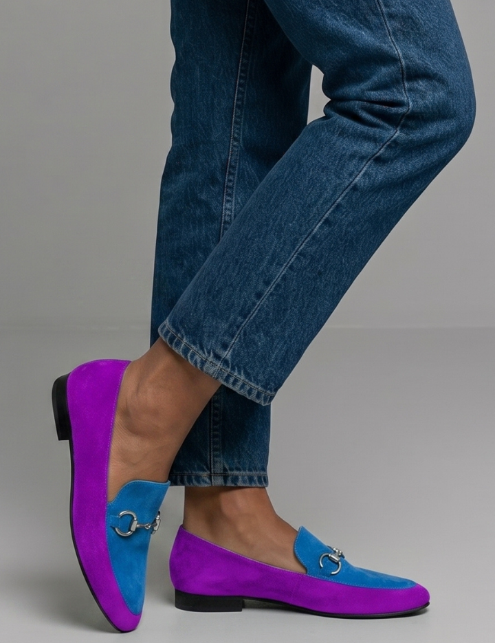 Amelia Taylor | Purple Suede Loafers with Gold Horsebit Detail