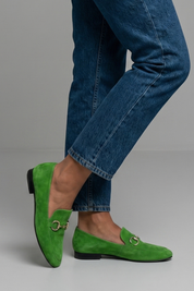 Amelia Taylor | Purple Suede Loafers with Gold Horsebit Detail