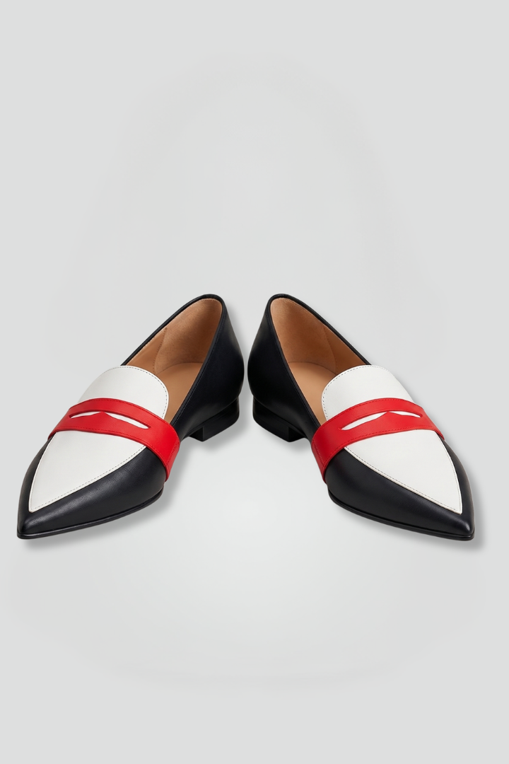 Olivia Smith | Colour-Block Pointed Toe Loafers in Leather