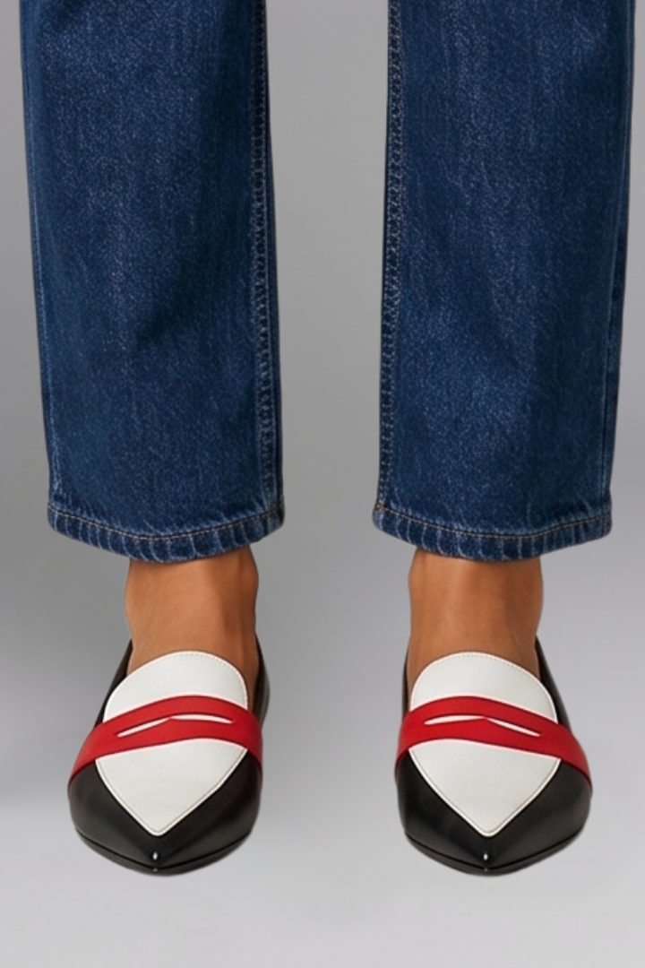 Olivia Smith | Colour-Block Pointed Toe Loafers in Leather