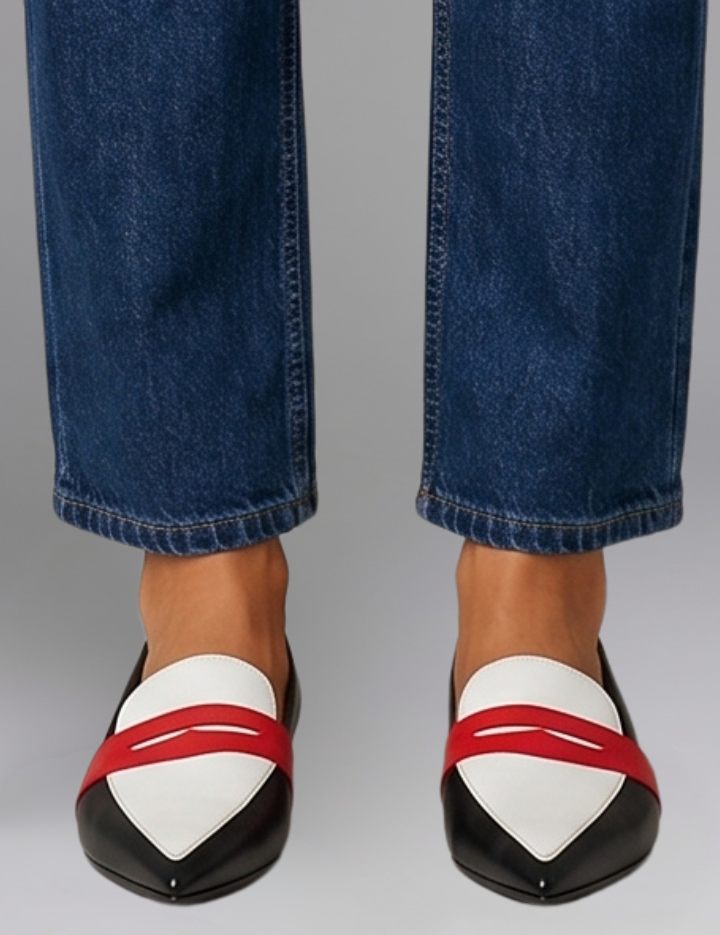 Olivia Smith | Colour-Block Pointed Toe Loafers in Leather
