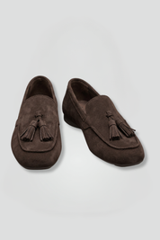 Victoria Evans | Women's Suede Tassel Loafers in Chocolate Brown