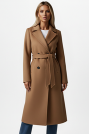 Cecily Radcliffe | Double Breasted Belted Long Coat in Cream