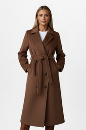 Cecily Radcliffe | Double Breasted Belted Long Coat in Cream