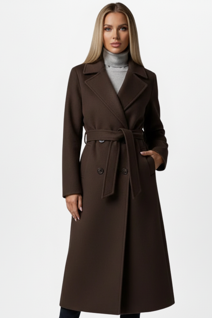 Cecily Radcliffe | Double Breasted Belted Long Coat in Cream