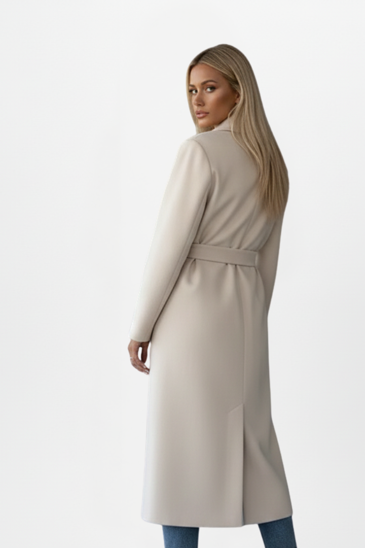 Cecily Radcliffe | Double Breasted Belted Long Coat in Cream