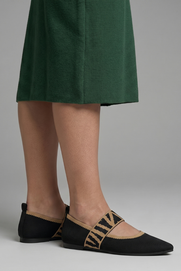 Millicent Hall | Mary Jane Knit Flat Shoes with Signature Strap