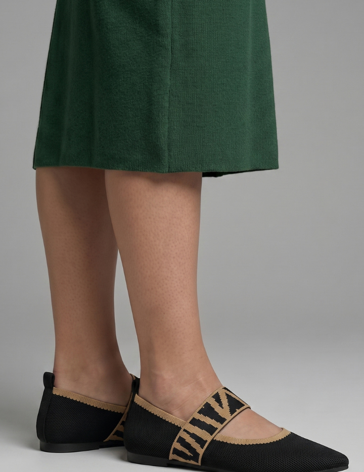Millicent Hall | Mary Jane Knit Flat Shoes with Signature Strap