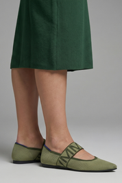 Millicent Hall | Mary Jane Knit Flat Shoes with Signature Strap