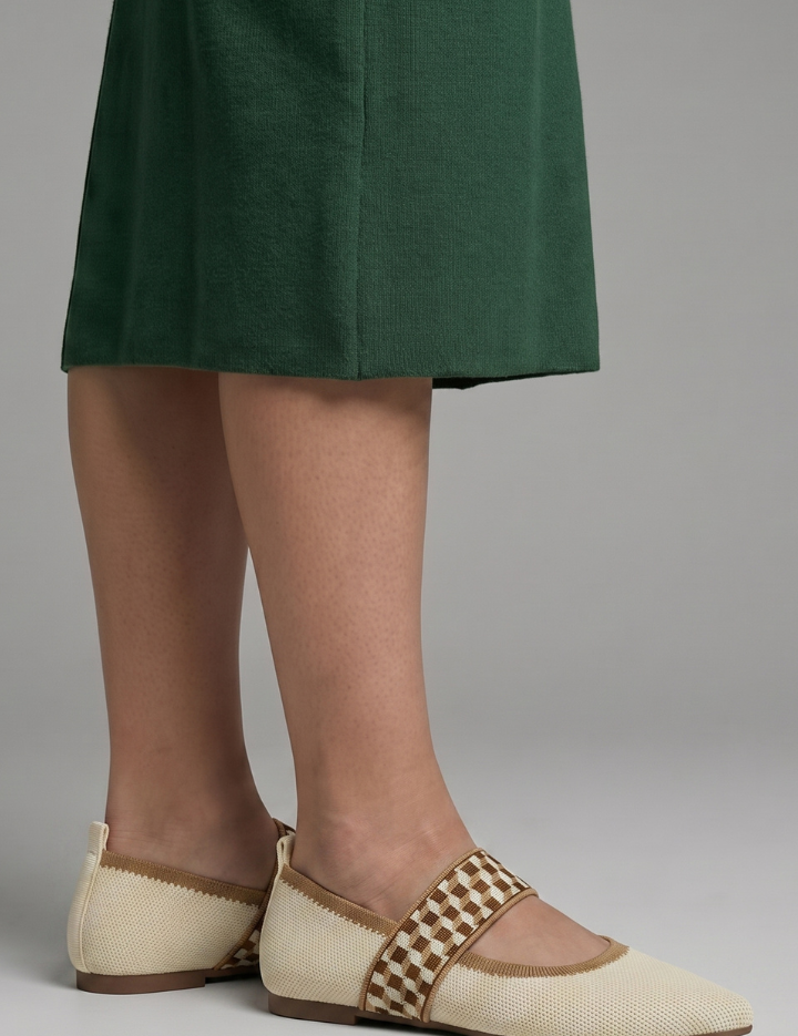 Millicent Hall | Mary Jane Knit Flat Shoes with Signature Strap