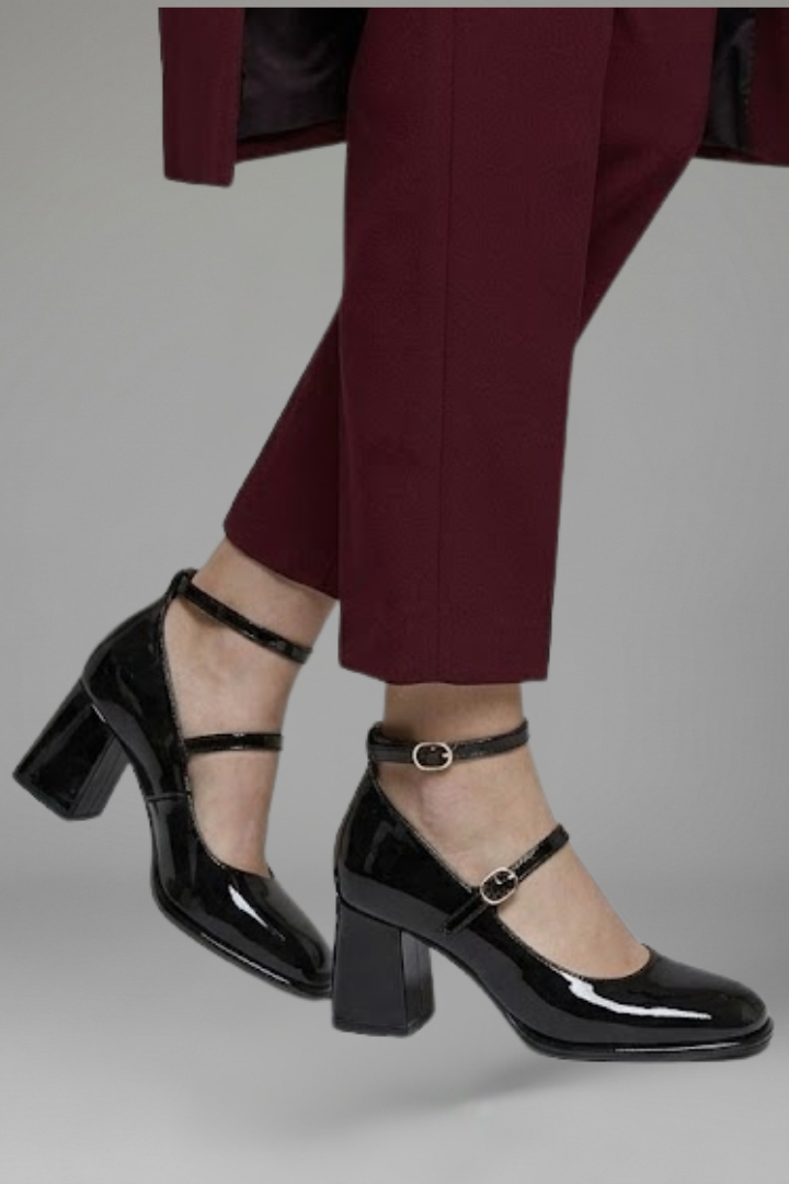 Lydia Turner | Patent Mary Jane Heels with Triple Buckle Strap