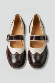 Edith Lewis | Two-Tone Brogue Mary Jane Flats in Oxblood & Cream