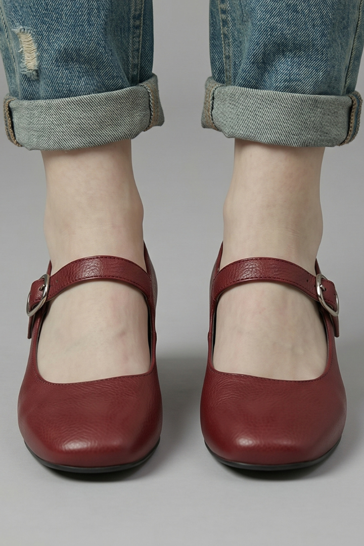 Georgina Baker | Mary Jane Block Heel Shoes in Rich Burgundy