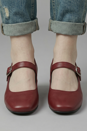 Georgina Baker | Mary Jane Block Heel Shoes in Rich Burgundy