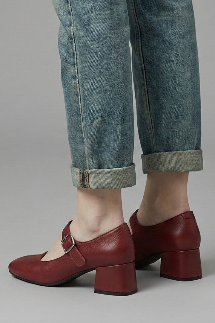 Georgina Baker | Mary Jane Block Heel Shoes in Rich Burgundy