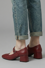 Georgina Baker | Mary Jane Block Heel Shoes in Rich Burgundy