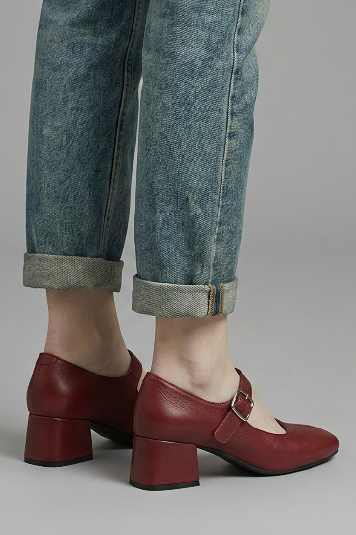Georgina Baker | Mary Jane Block Heel Shoes in Rich Burgundy