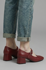 Georgina Baker | Mary Jane Block Heel Shoes in Rich Burgundy