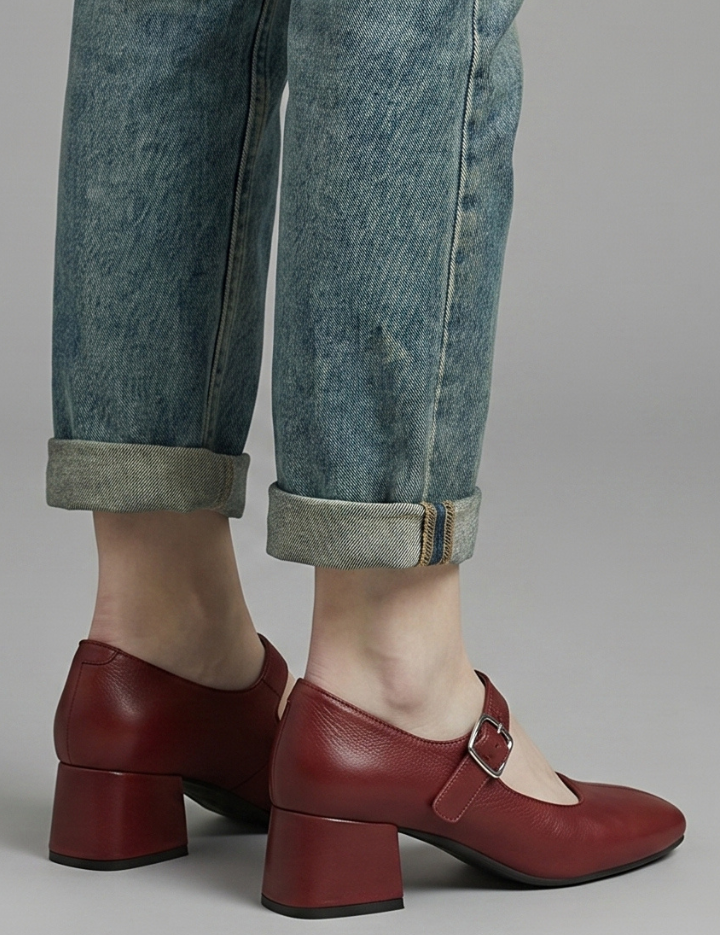 Georgina Baker | Mary Jane Block Heel Shoes in Rich Burgundy
