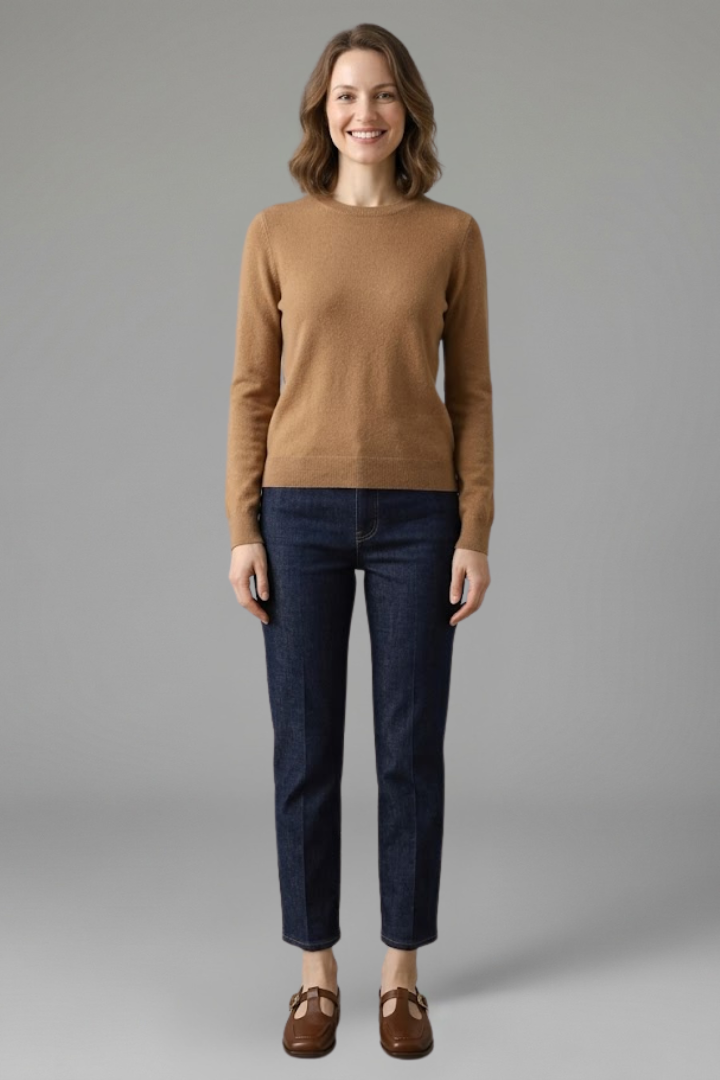 Phoebe Morris | T-Strap Mary Jane Flats in Tan Leather with Gold Buckle