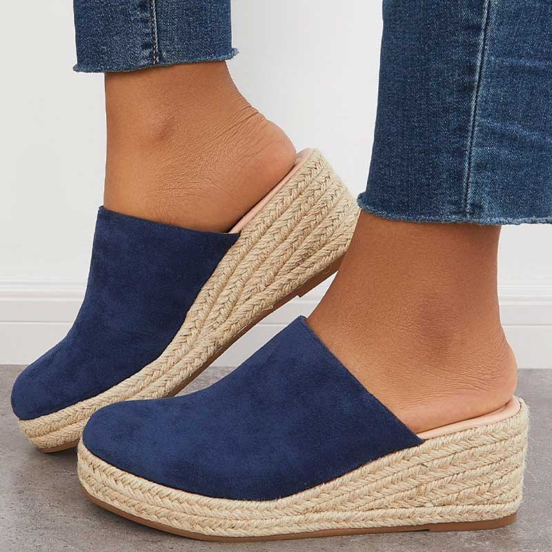 Kaia Ellery | Suede Espadrille Wedge Mules