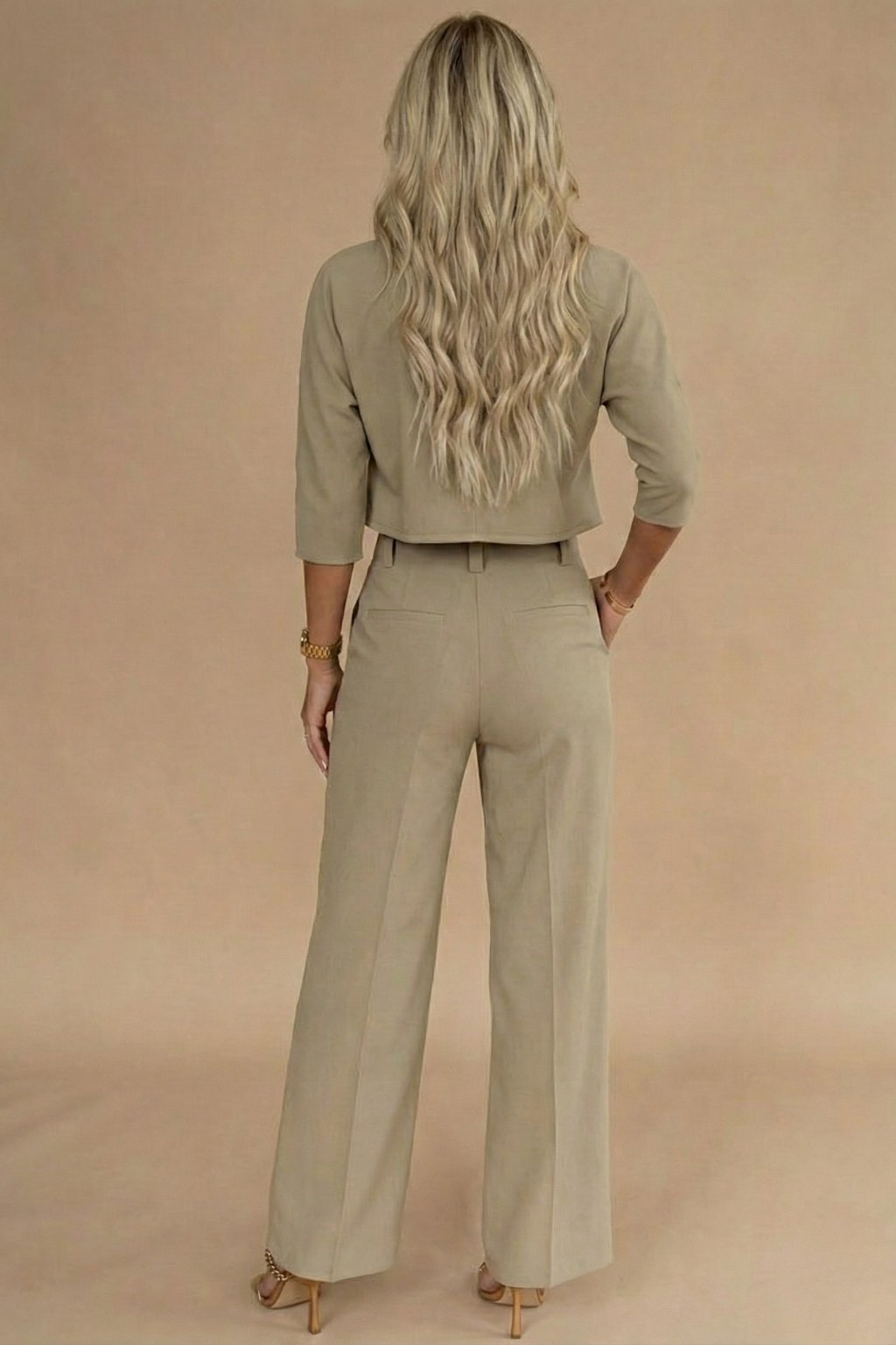 Selina Stone | Cropped Top & High-Waisted Trousers Set