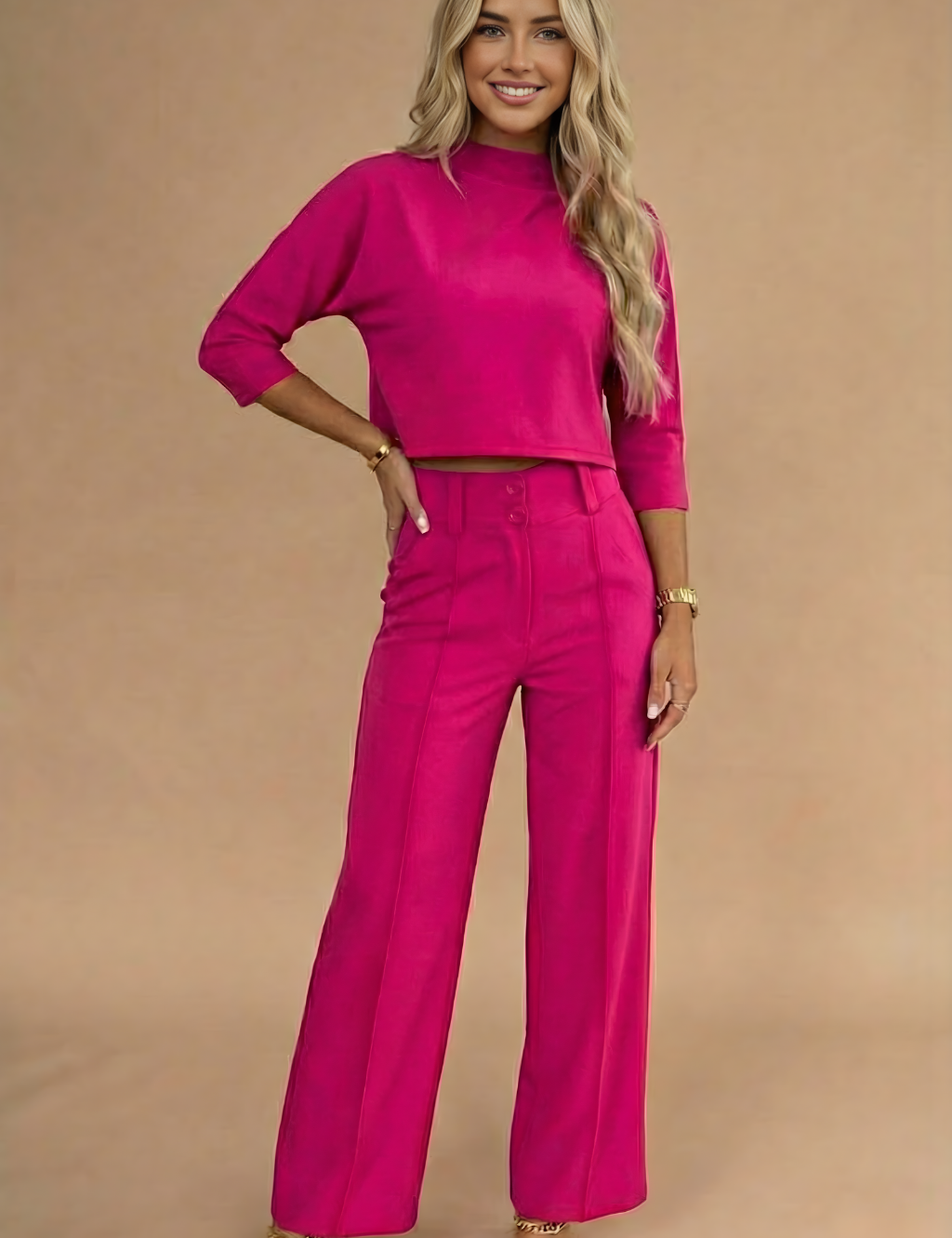Selina Stone | Cropped Top & High-Waisted Trousers Set