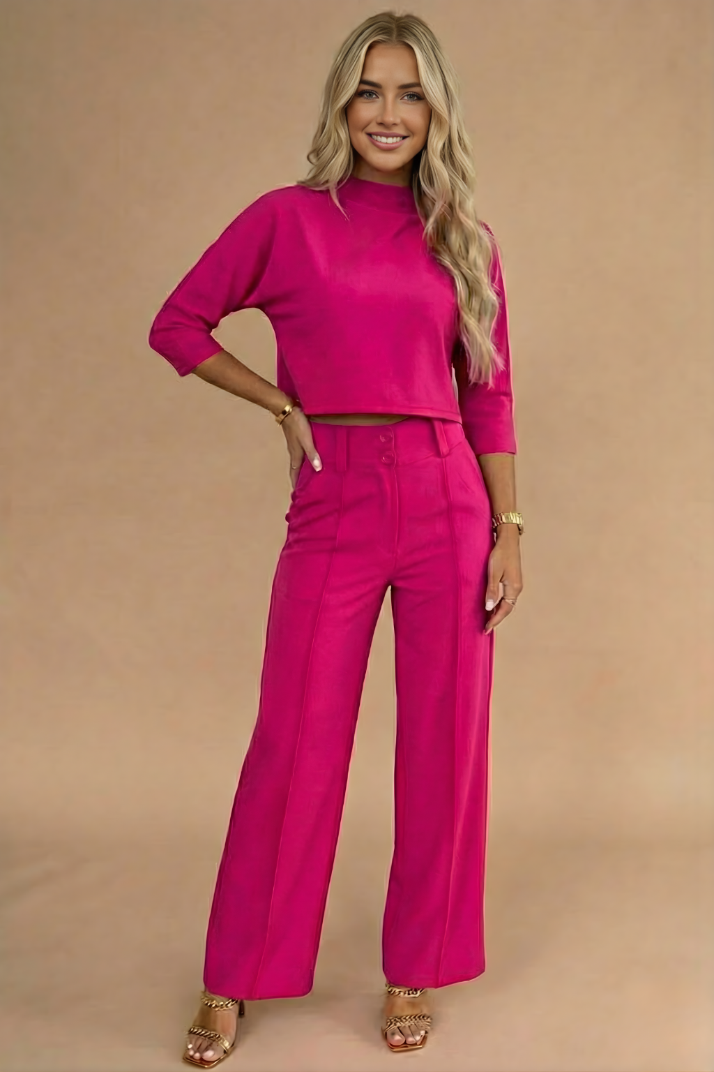 Selina Stone | Cropped Top & High-Waisted Trousers Set