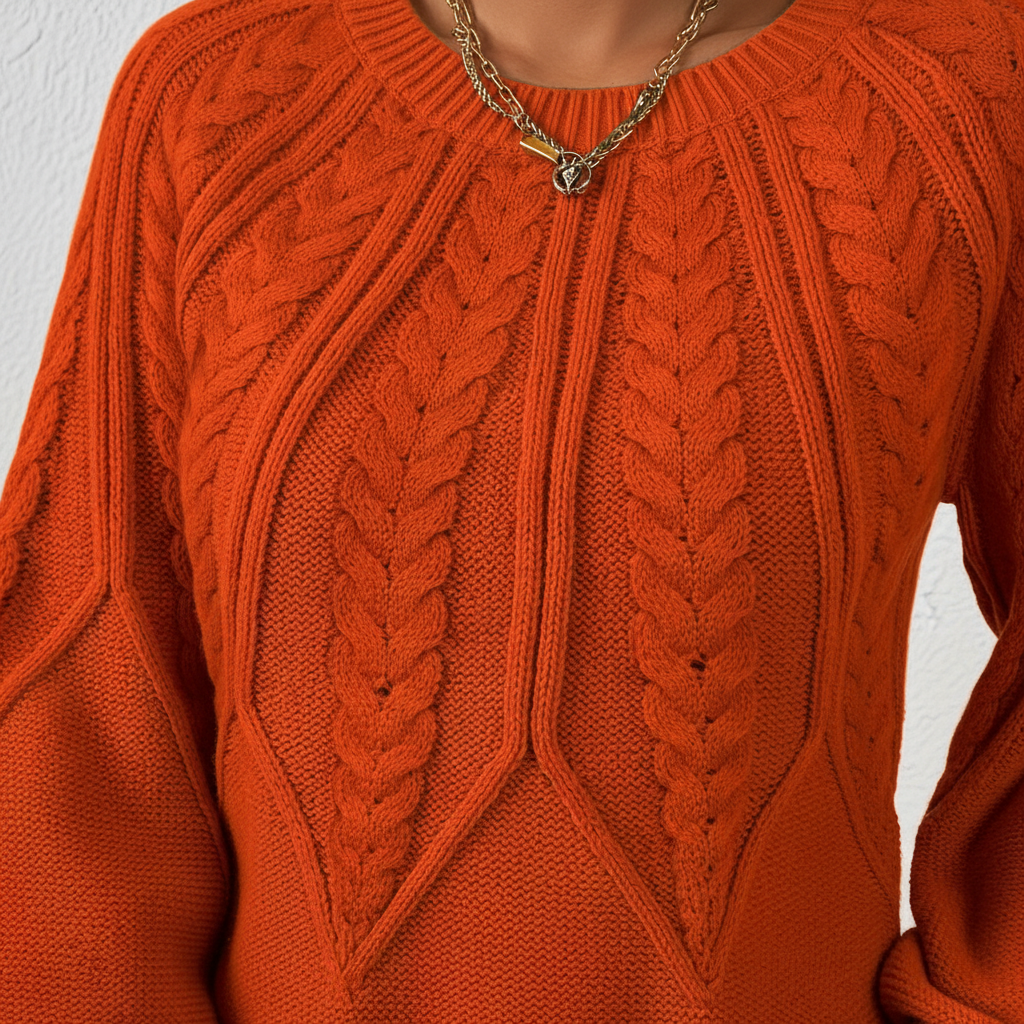 Verity Sanderson | Cable Knit Autumn Sweater – Warm Rust Statement Knit