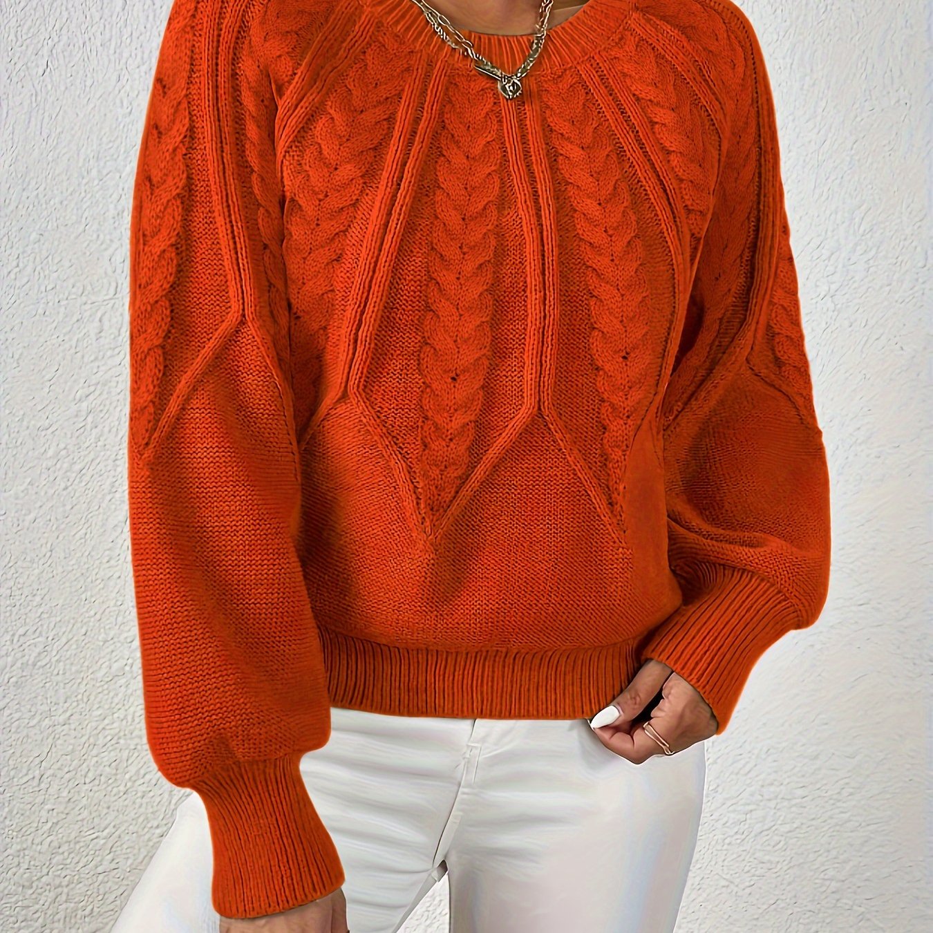 Verity Sanderson | Cable Knit Autumn Sweater – Warm Rust Statement Knit