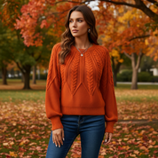 Verity Sanderson | Cable Knit Autumn Sweater – Warm Rust Statement Knit