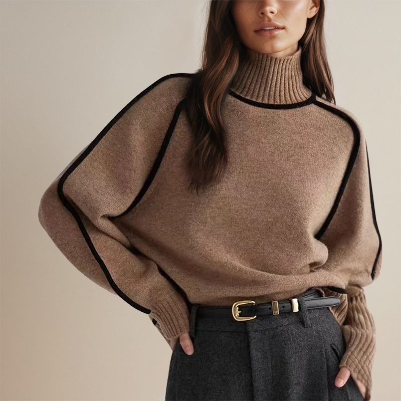 Dorothea Campbell | Turtleneck Knit Sweater with Contrast Trim