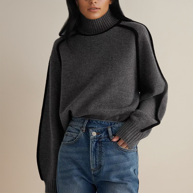 Dorothea Campbell | Turtleneck Knit Sweater with Contrast Trim