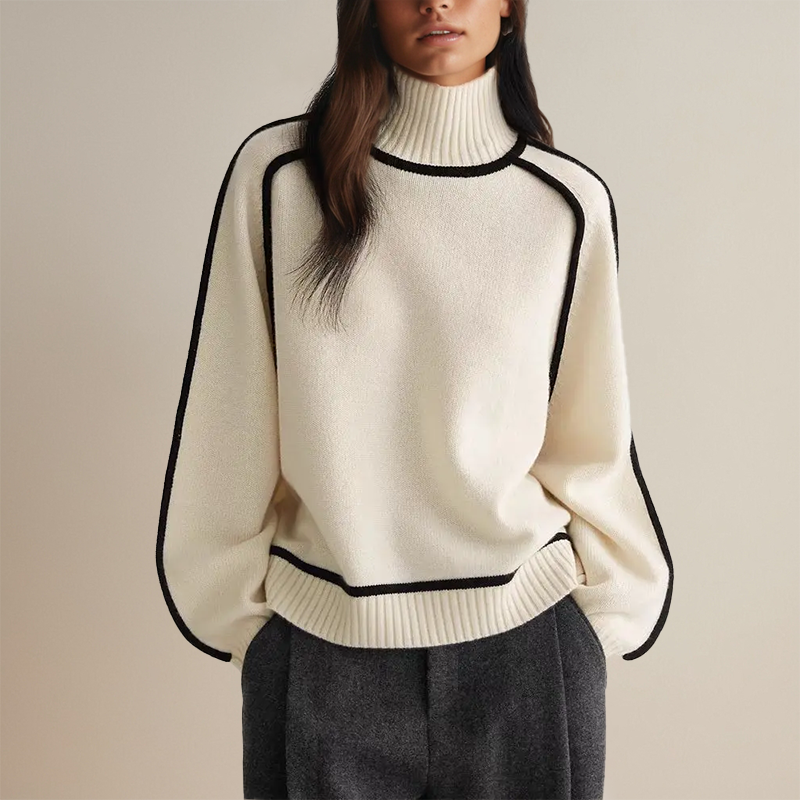 Dorothea Campbell | Turtleneck Knit Sweater with Contrast Trim