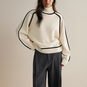 Dorothea Campbell | Turtleneck Knit Sweater with Contrast Trim