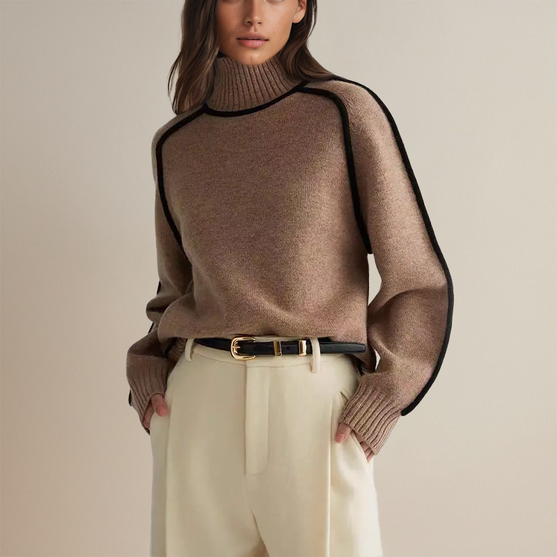 Dorothea Campbell | Turtleneck Knit Sweater with Contrast Trim