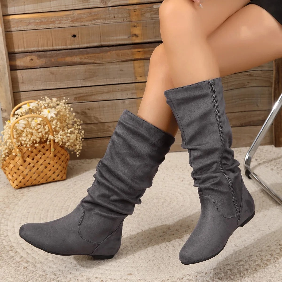 Rosalind Fairfax | Grey Slouchy Mid Calf Boots for Women