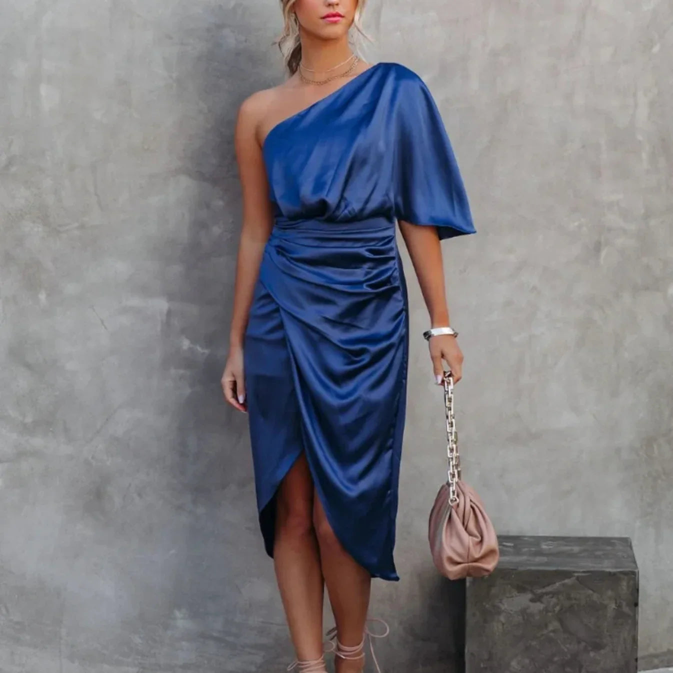 Monique Lemoine | Satin One-Shoulder Dress