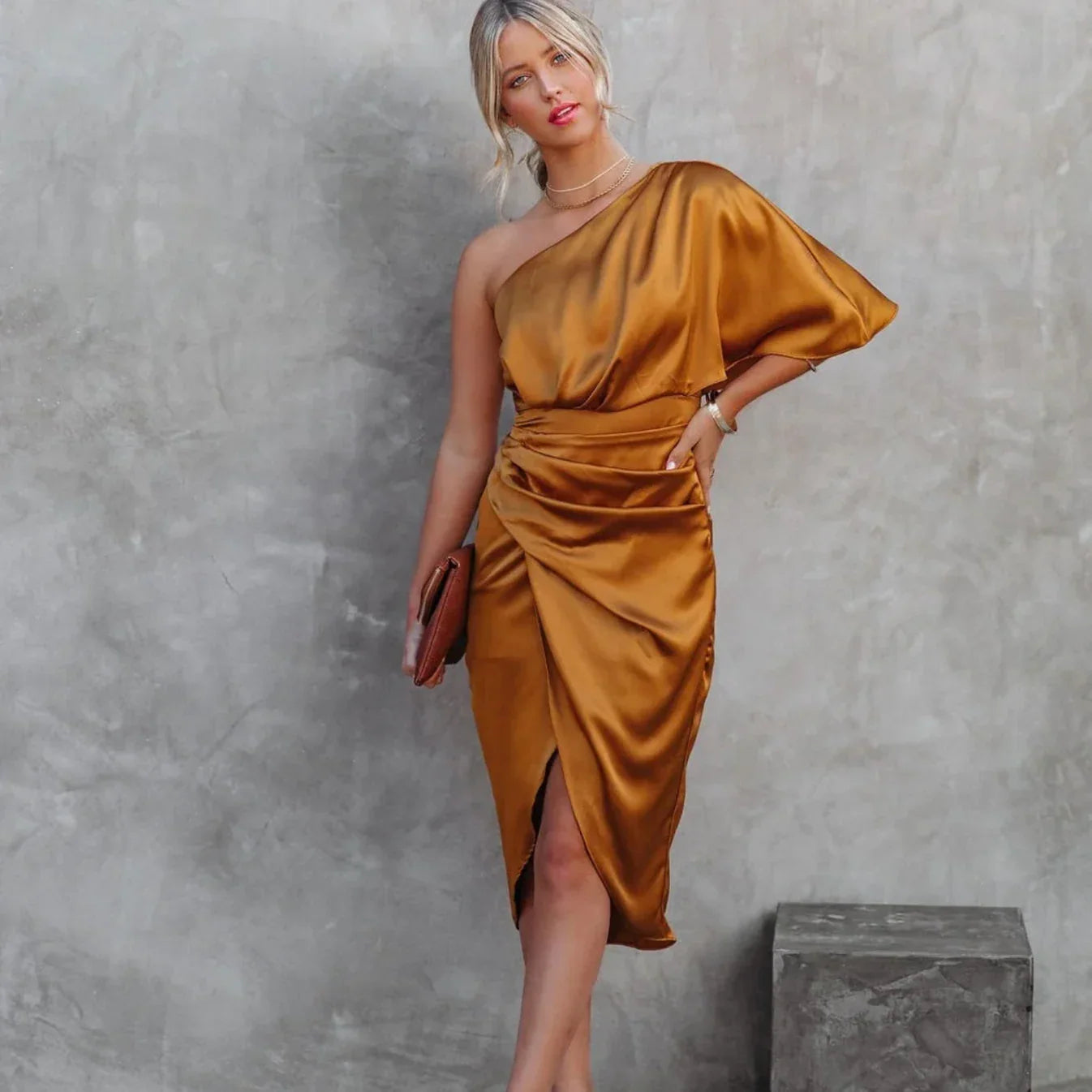 Monique Lemoine | Satin One-Shoulder Dress