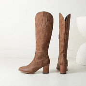 Juliana Stone | Khaki Knee-High Western Boots