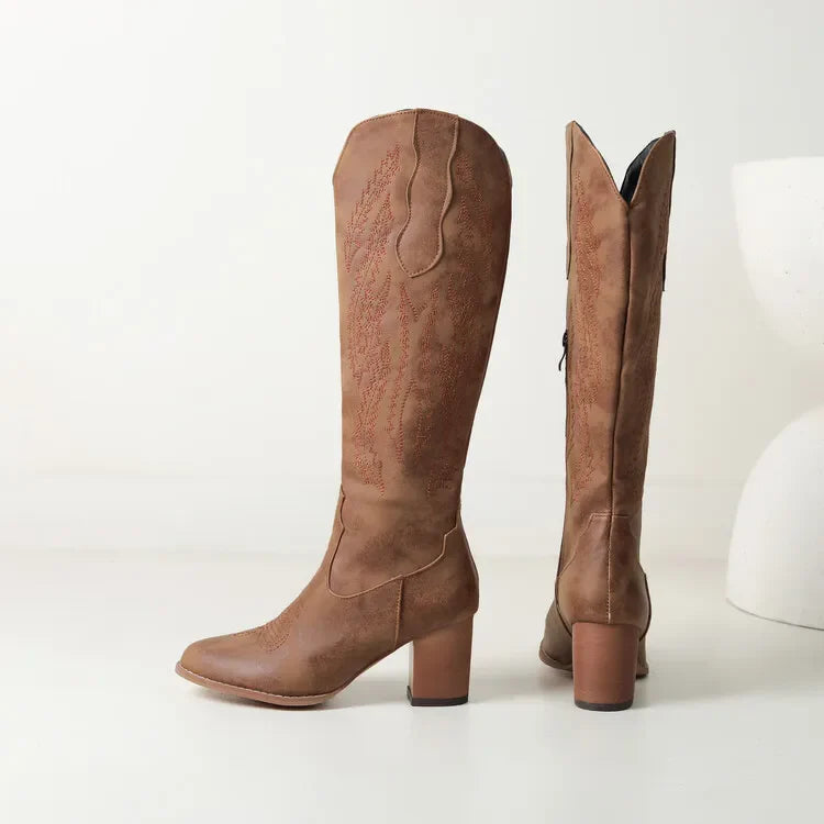 Juliana Stone | Khaki Knee-High Western Boots