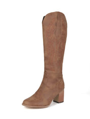 Juliana Stone | Khaki Knee-High Western Boots