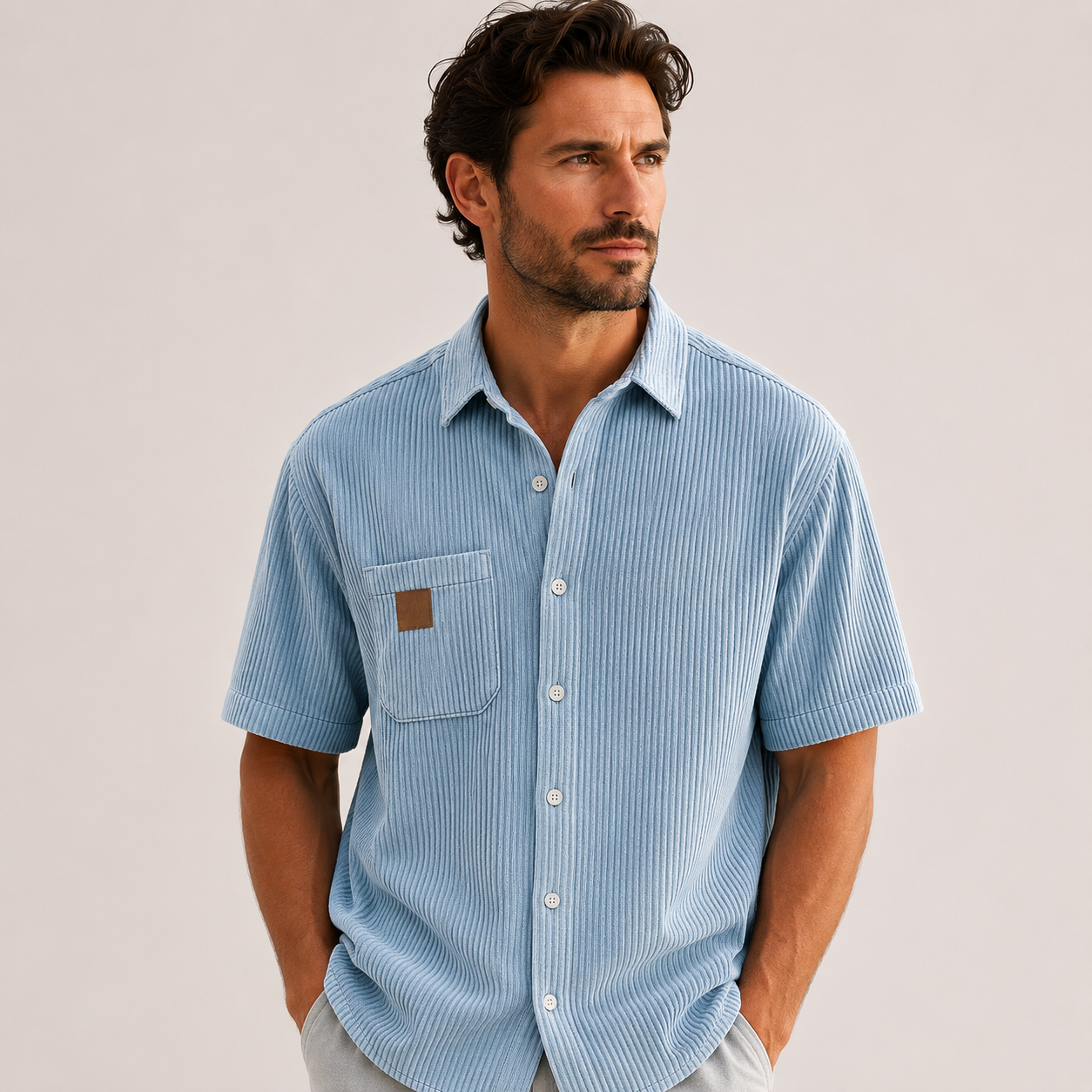 Wyatt Harrison | Relaxed Ribbed-Texture Shirt in Soft Blue