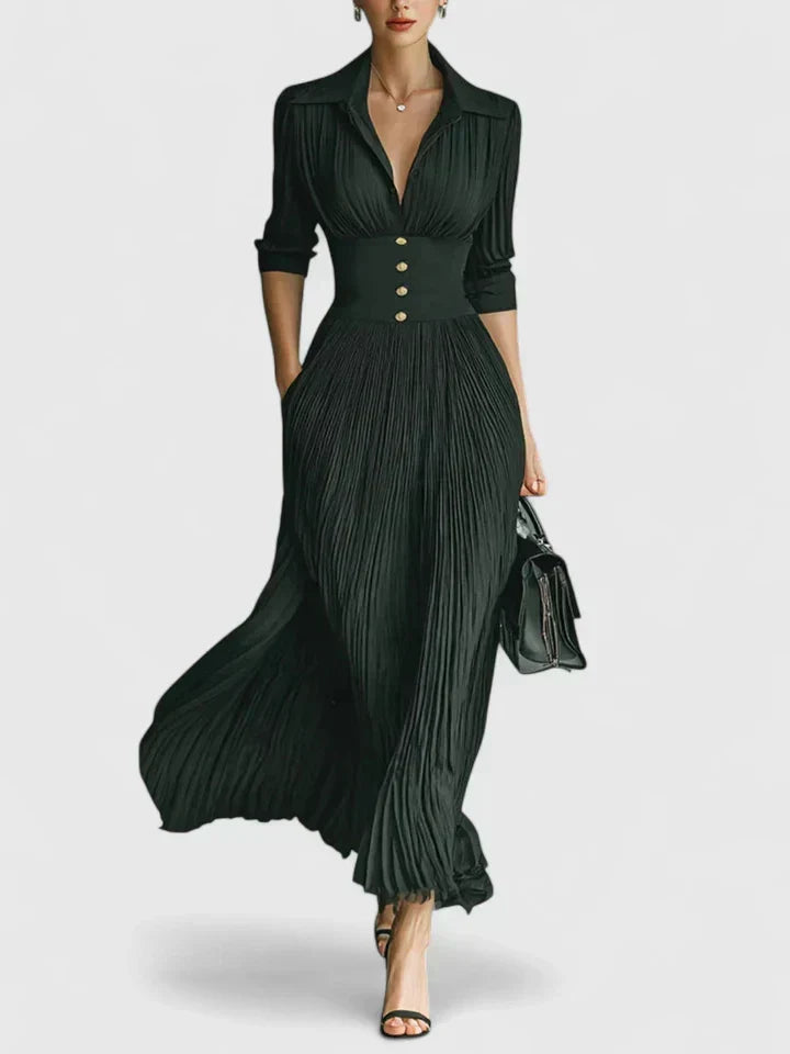 Georgia Winslow | Pleated Maxi Dress With Button Front