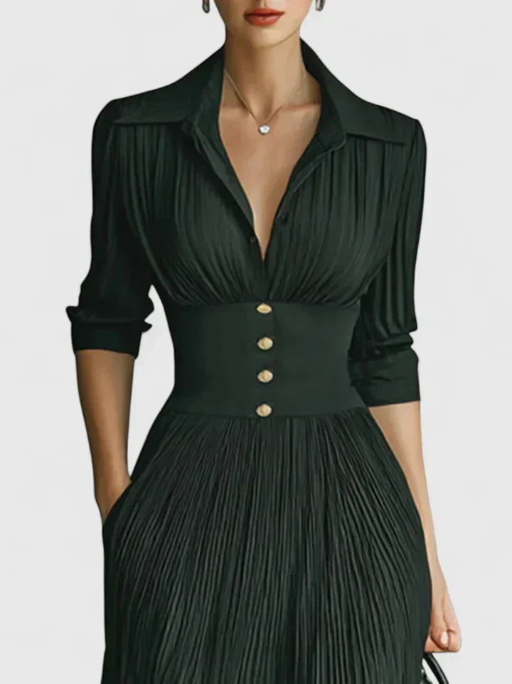 Georgia Winslow | Pleated Maxi Dress With Button Front