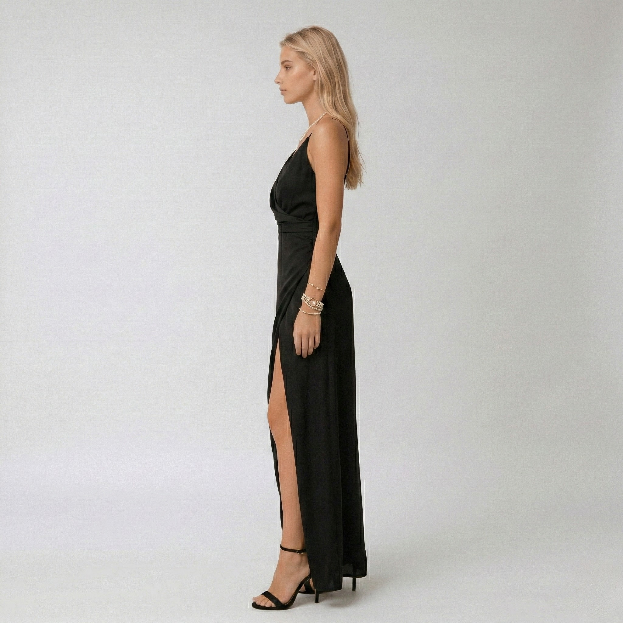 Ysabel Montgomery | Satin Long Slit Wrap Wedding Dress